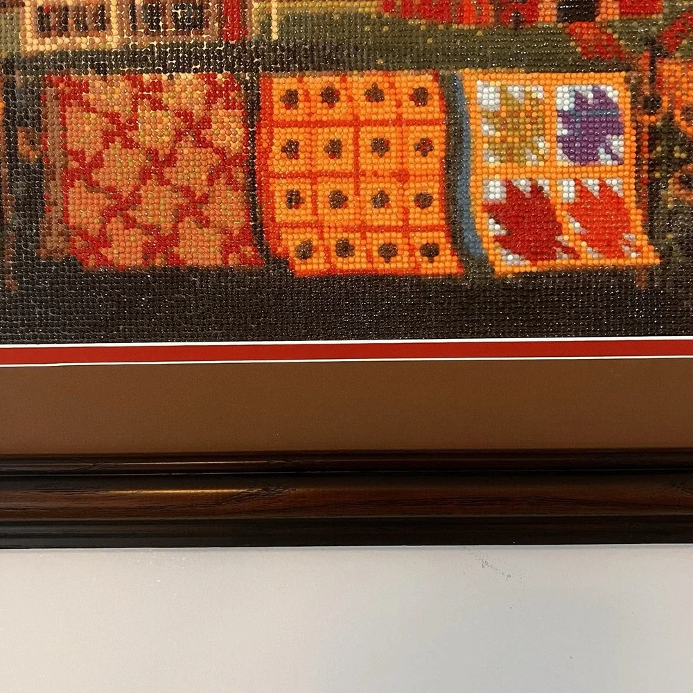 Framed Diamond Dot Art Farm Barn Quilt Country Wall Decor Folk Art 21x25